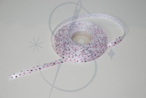 Różowo brązowe kropeczki - tasiemka satynowa