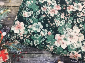 C1- Szmaragdowe kwiaty Dresówka pętelka druk cyfrowy 