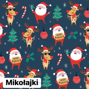 C1  Mikołajki na granacie- Dresówka pętelka druk cyfrowy 