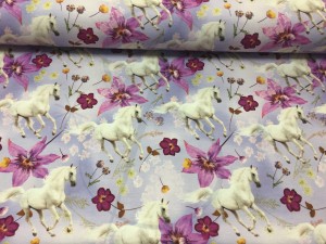 Konie w kwiatach fiolet - Jersey druk cyfrowy  Jh2 