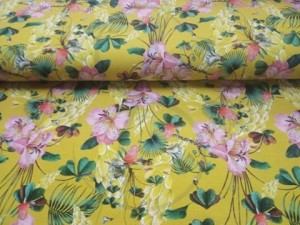 Flowers  ochre - Jersey druk cyfrowy Jh2