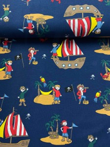 Piracka wyspa granat - Jersey bawełniany druk  Jh2 MARINERO  