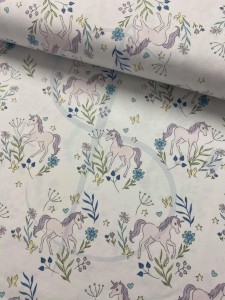 Jednorożce na bieli  - Jersey bawełniany druk  Jh2 ROMANTIC  