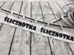 sznurek bawełniany płaski z napisem " ŚLICZNOTKA " biały 10mm szerokość mm  
