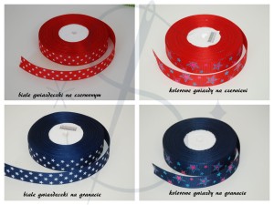 Gwiazdeczki na czerwieni - tasiemka rypsowa 25mm 