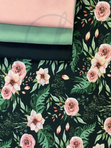 C1 In Garden czarny   - Dresówka pętelka druk cyfrowy  