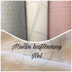 Nel szary haft-  Muślin bawełniany   - Mh3 