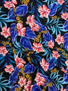 Lycra kwiaty hibiscus  na ciemnym tle   - lajkra 