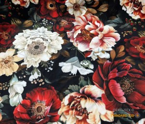 WD Welur elastyczny -  Kwiaty z bordem