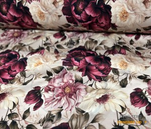 C1  Piwonie bordo -  Dresówka  pętelka druk cyfrowy 