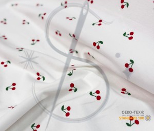 Dresówka pętelka ecru  wisienki - Dw240   