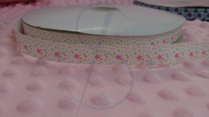 Gwiazdeczki zielono różowe - tasiemka rypsowa 16mm