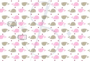 Wielorybki szaro różowe   - tkanina bawełniana 