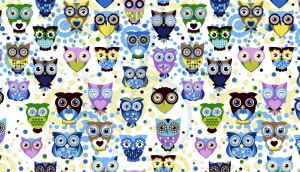 Owls blue (sowy niebieskie) - tkanina bawełniana  